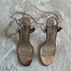 Qupid Rose gold strappy tie up open toe sandal heels